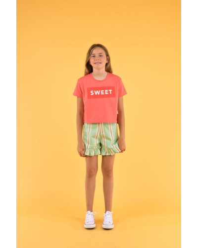 ‘Retro stripes ’ Frills shorts emerald/cream