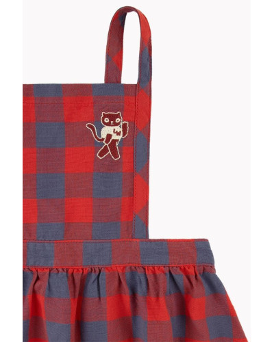 SMALL CHECK "CAT" BRACES LONG SKIRT BURGUNDY/DARK LILAC