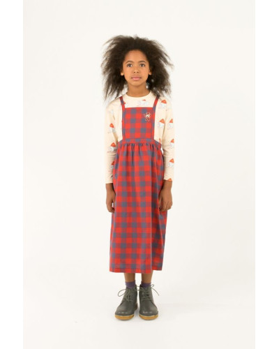 SMALL CHECK "CAT" BRACES LONG SKIRT BURGUNDY/DARK LILAC