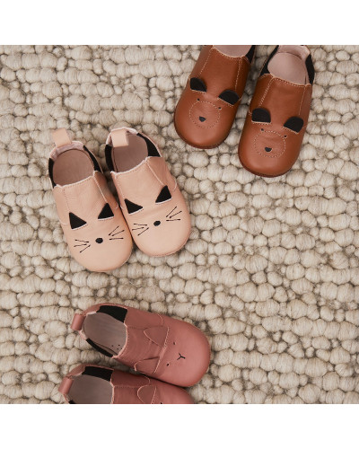 Edith leather slippers - Rabbit tuscany rose