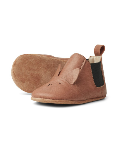 Edith leather slippers - Rabbit tuscany rose
