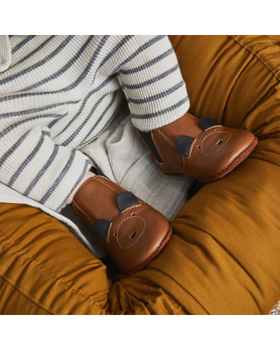 Edith leather slippers - Mr bear mustard