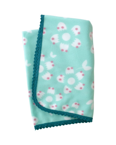 Baby Fleece Blanket with Vintage Car Print and Crochet Lace Trim 