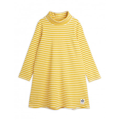 Stripe Ribbed Long Sleeve Dress - yellow