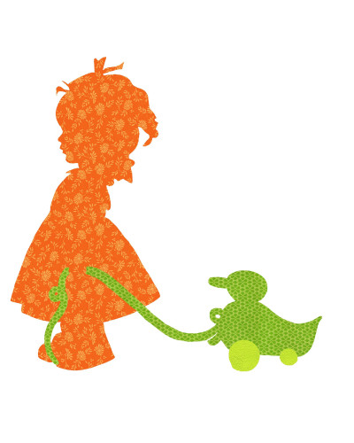 Girl with Duck orange/green, looking to the right