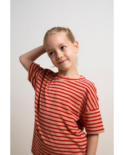 T-shirt toweling - stripe pomegranate