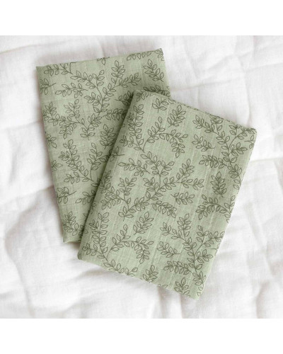 Muslin Cloth Set of 2 Leaves sage