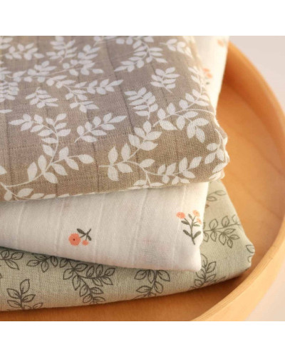 Muslin Cloth Set of 2 Leaves taupe