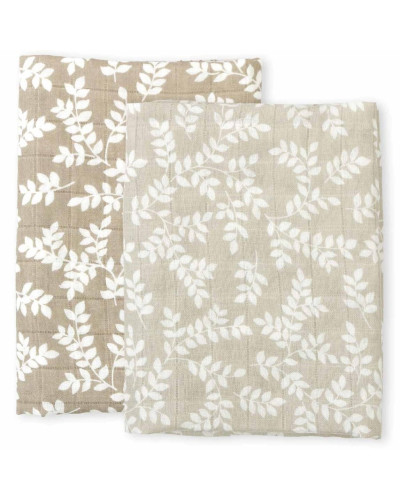 Muslin Cloth Set of 2 Leaves taupe