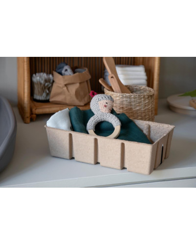 Crochet rattle on wooden ring, knight