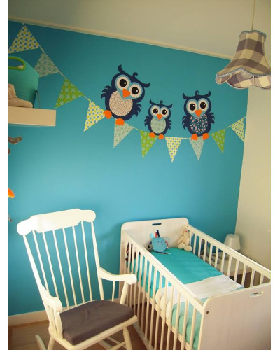 Owl with Branch, blue/green