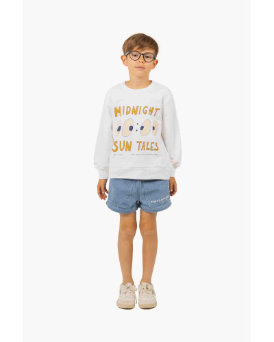 Graphic denim shorts