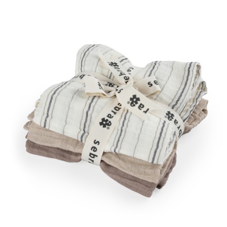 Muslins, 3 pcs., cream stripes