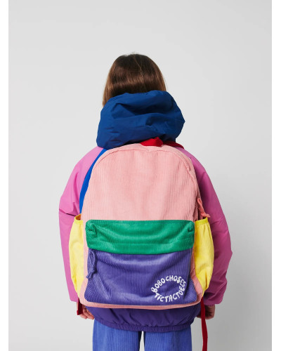 Tic Tac Toe color block corduroy school bag