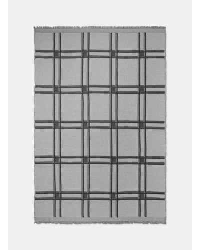 Checked Wool Blend Blanket - Grey