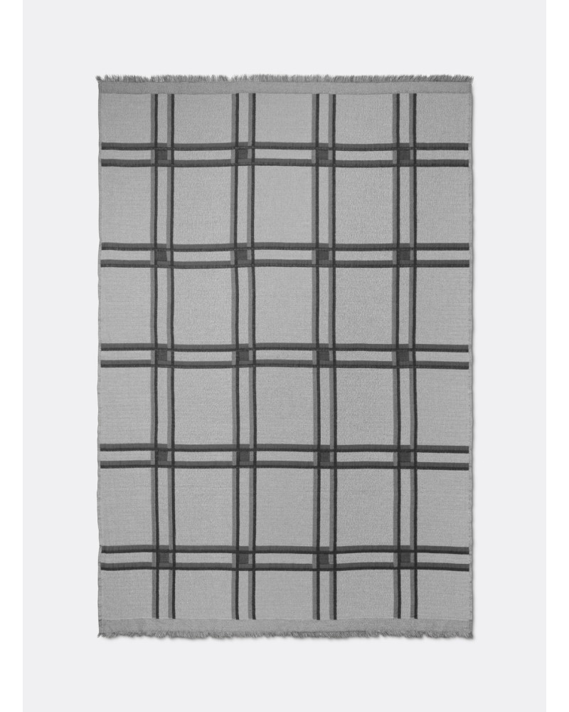 Checked Wool Blend Blanket - Grey